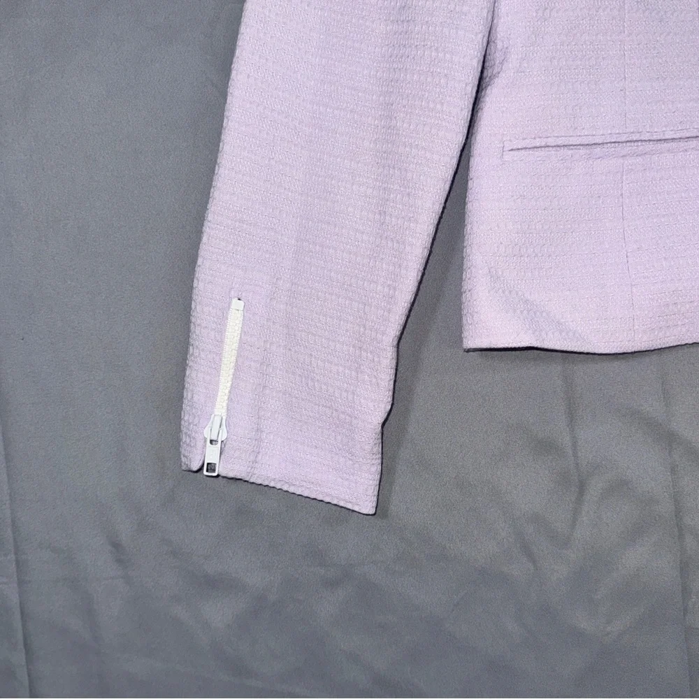 Christian Dior Blazer Womens 4P Purple Petite Zip Front Textured Lined Jacket